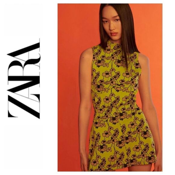 NWT Zara Green Flower Jacquard Sleeveless Top, Size Small - Picture 1 of 16